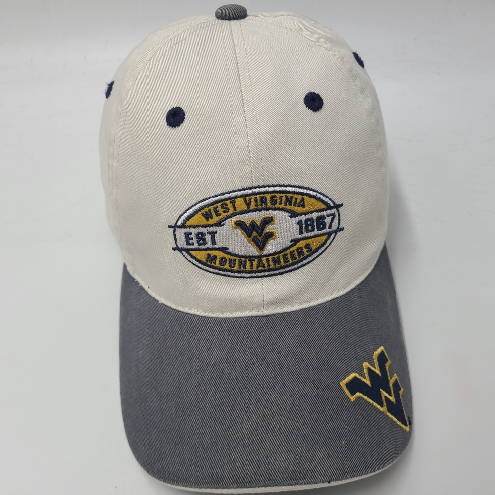 West Virginia Mountaineers Hat Strapback Captivating Beige Blue NCAA Logo WVU